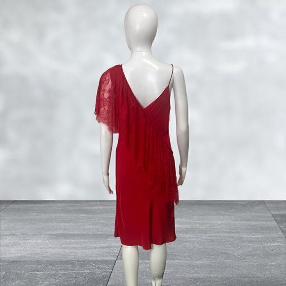 Diane Von Furstenberg Red Spaghetti Strap Ine Shoulder Ruffle Slip Dress - Picture 4 of 7
